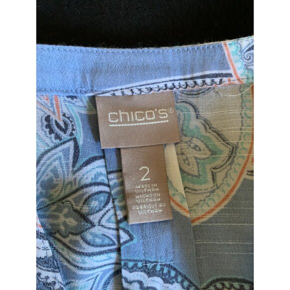 Chicos Womens Size 2 Paisley Button-Up Blouse Blue/Gray - Picture 2 of 8